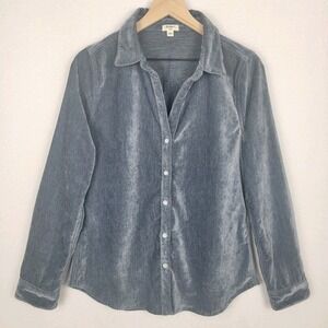 Dylan Velvet Button Up Shirt‎ Women's S Grayish-Blue Stretch Cozy